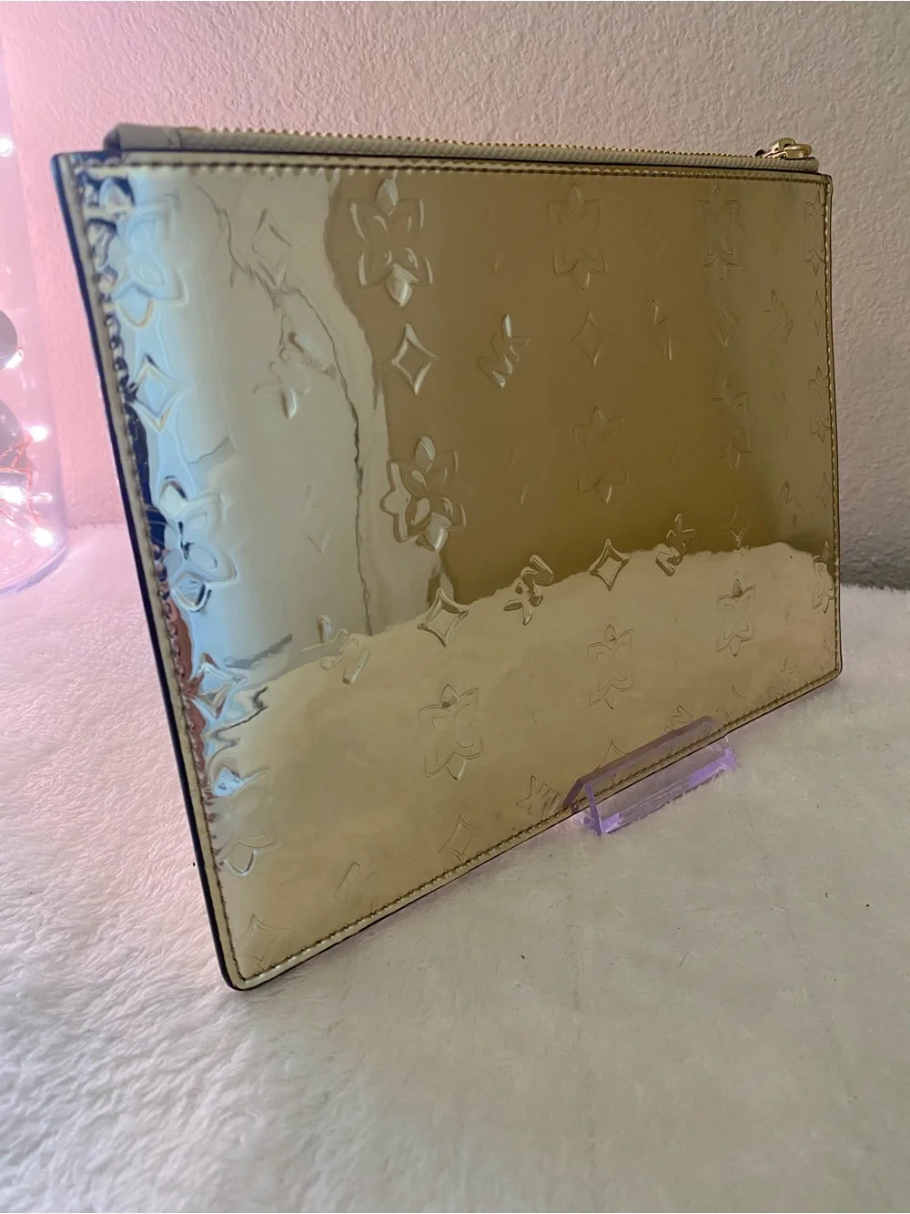 Michael Kors Gold Embossed, Mirror-Metallic Patent Wristlet Clutch XLarge